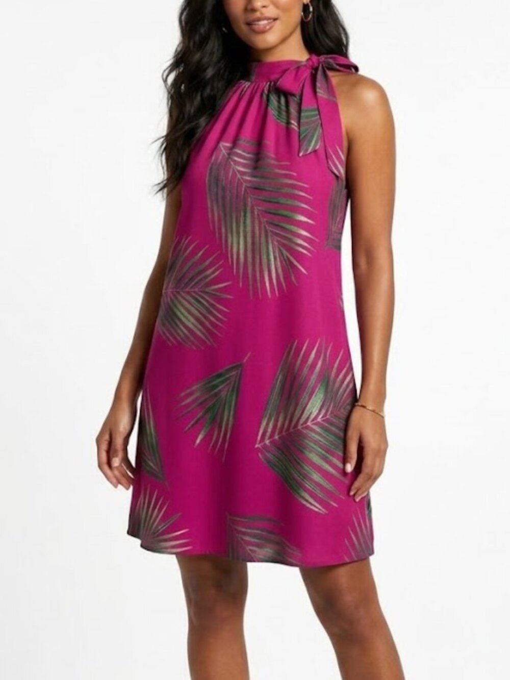 Hula Bay Tropical Magenta Palm Rayon Halter Mini Dress XXL